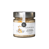 Fleur de Sel von DeliGreece – handgeschöpftes Meersalz aus Kreta, verfeinert mit frischen Orangenzesten.