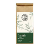 Jasmin China – Jasmin-Grüntee der Mühle Ahrenshoop in brauner Papierverpackung mit grünem Etikett.