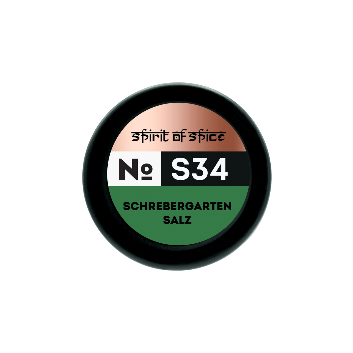 Spirit of Spice S34 Schrebergarten Salz – runde Draufsicht der Dose, würziges Kräutersalz mit Gartenkräutern, ideal für Gemüse, Salate und leichte Gerichte